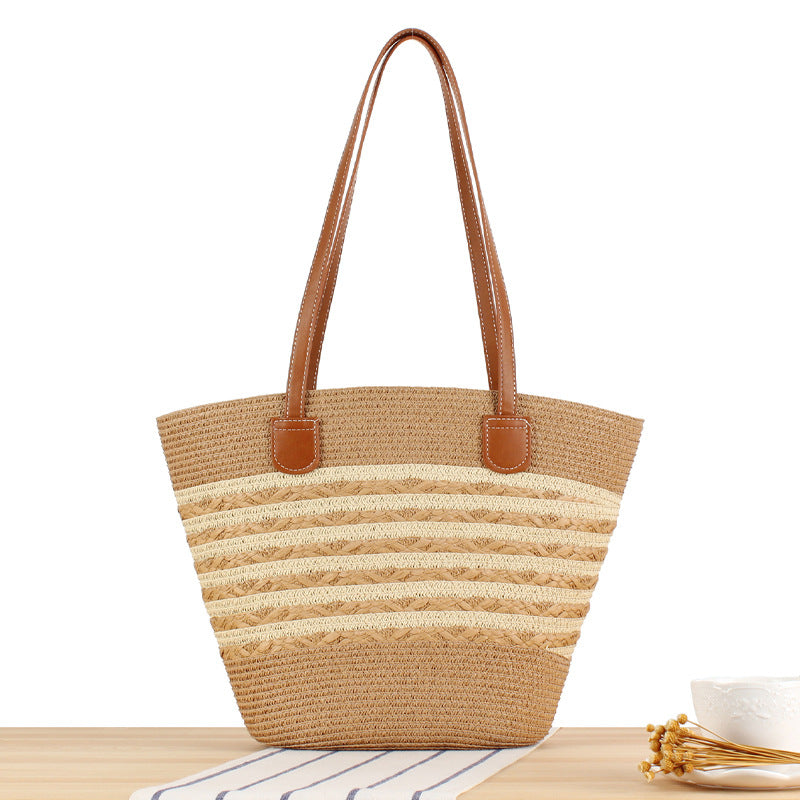 Striped Large Capacity Totes Advanced Texture Hand-woven Shoulder Bags