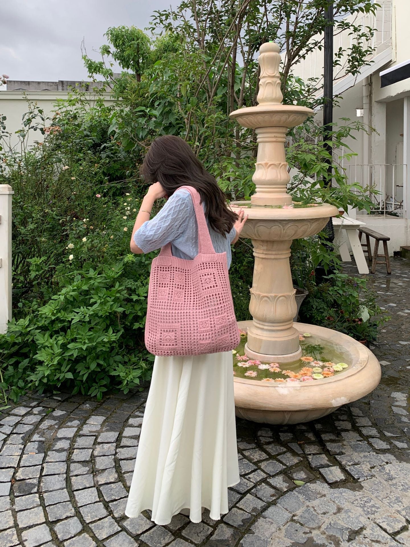 Women's Retro Mesh Hollow Out Hand-woven Wool Shoulder Bags