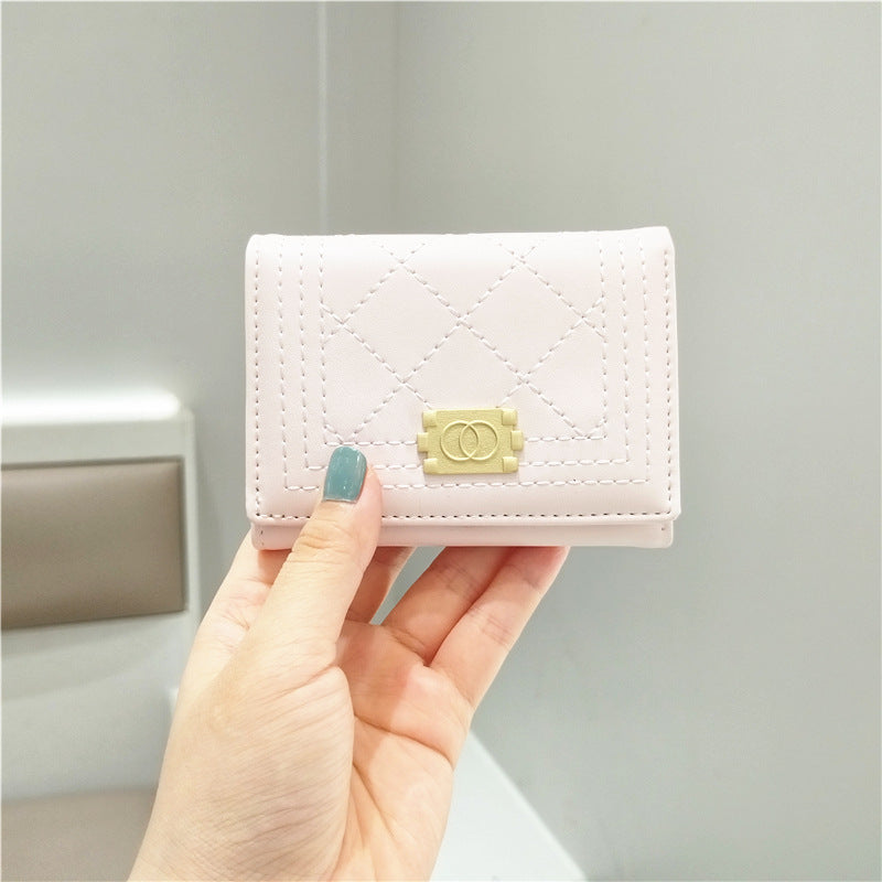 Simple Fashion Solid Color Rhombus Stitching Three Ladies Wallets