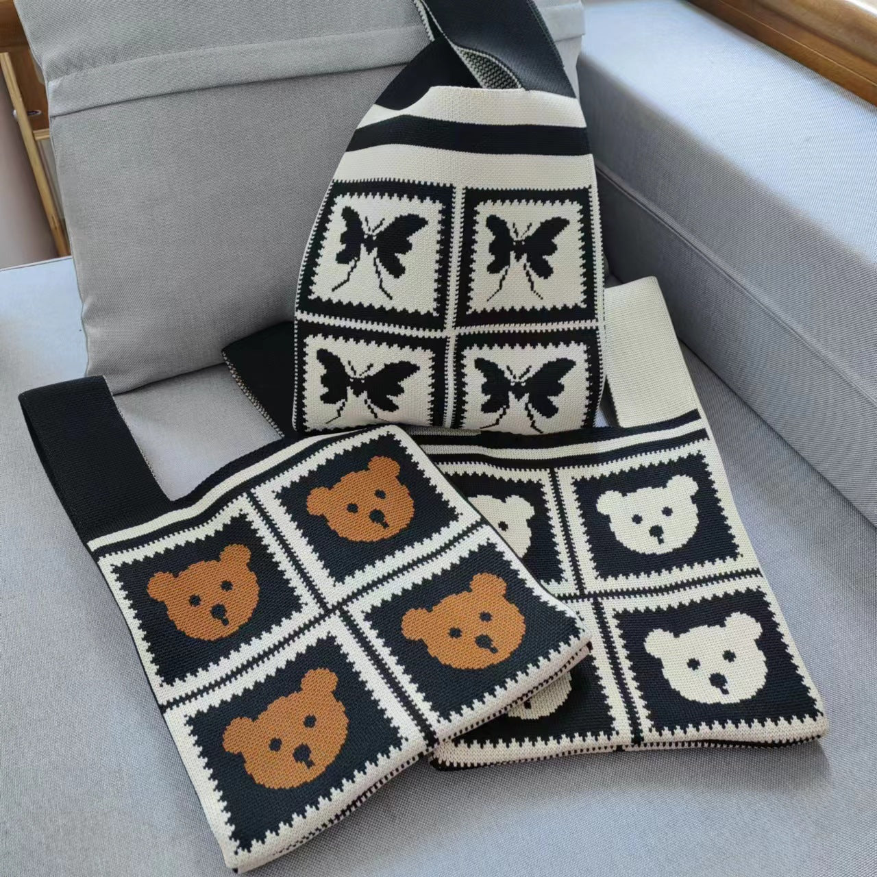 Vest Knitted Large Capacity Totes Check Pattern Handbags