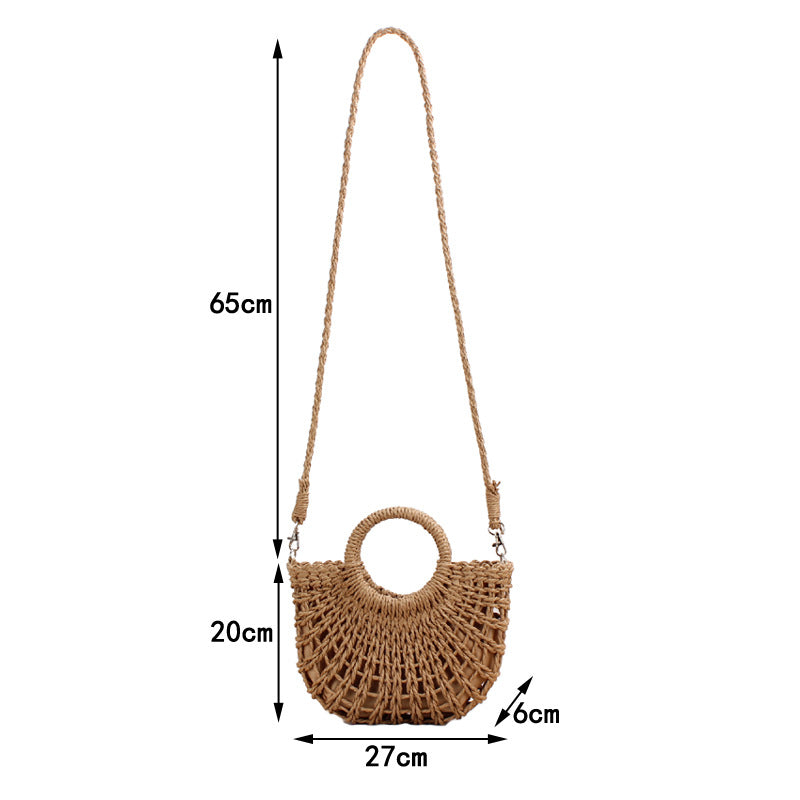 Women's Simple Style Popular Semicircle Hollow Straw Beach Hand-woven Crossbody Bags
