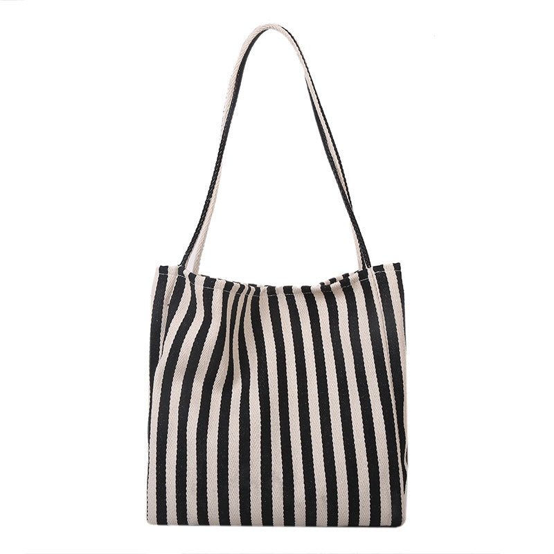 Style Retro Literary Simple Fresh Striped Fashion Large Shoulder Bags