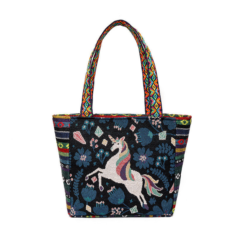 Women's Style Canvas Outing Double-sided Woven Durable Handbags