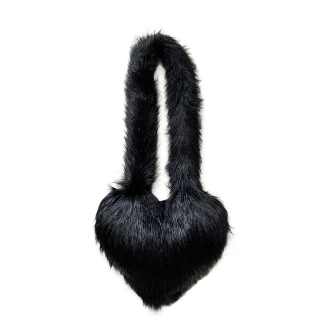 Heart Imitation Raccoon Fur Plush Large Shoulder Bags