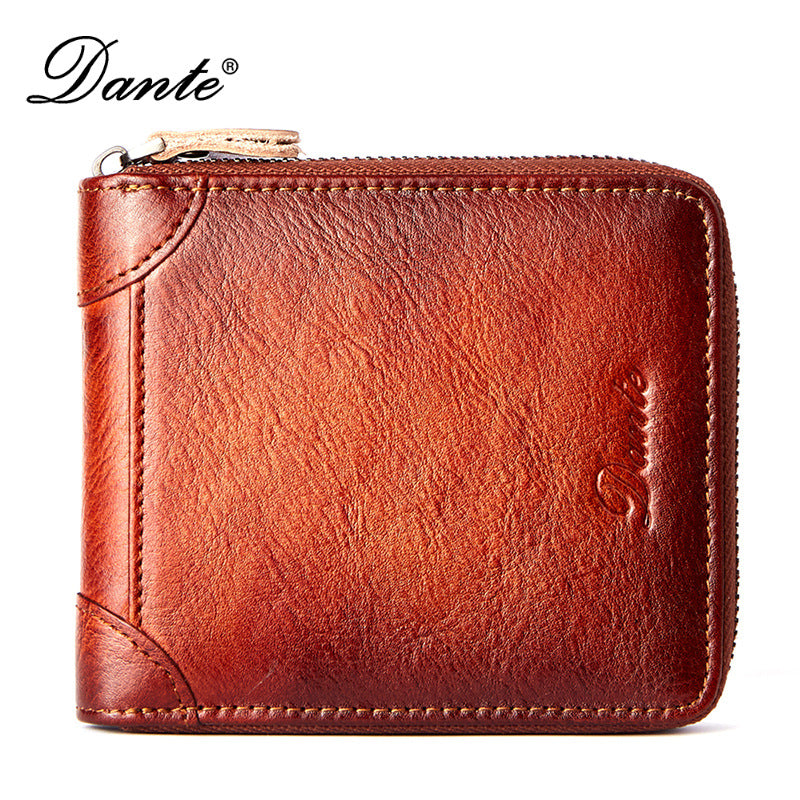 Men's Leather Short Zipper Multifunctional Large Capacity First Men's Wallets