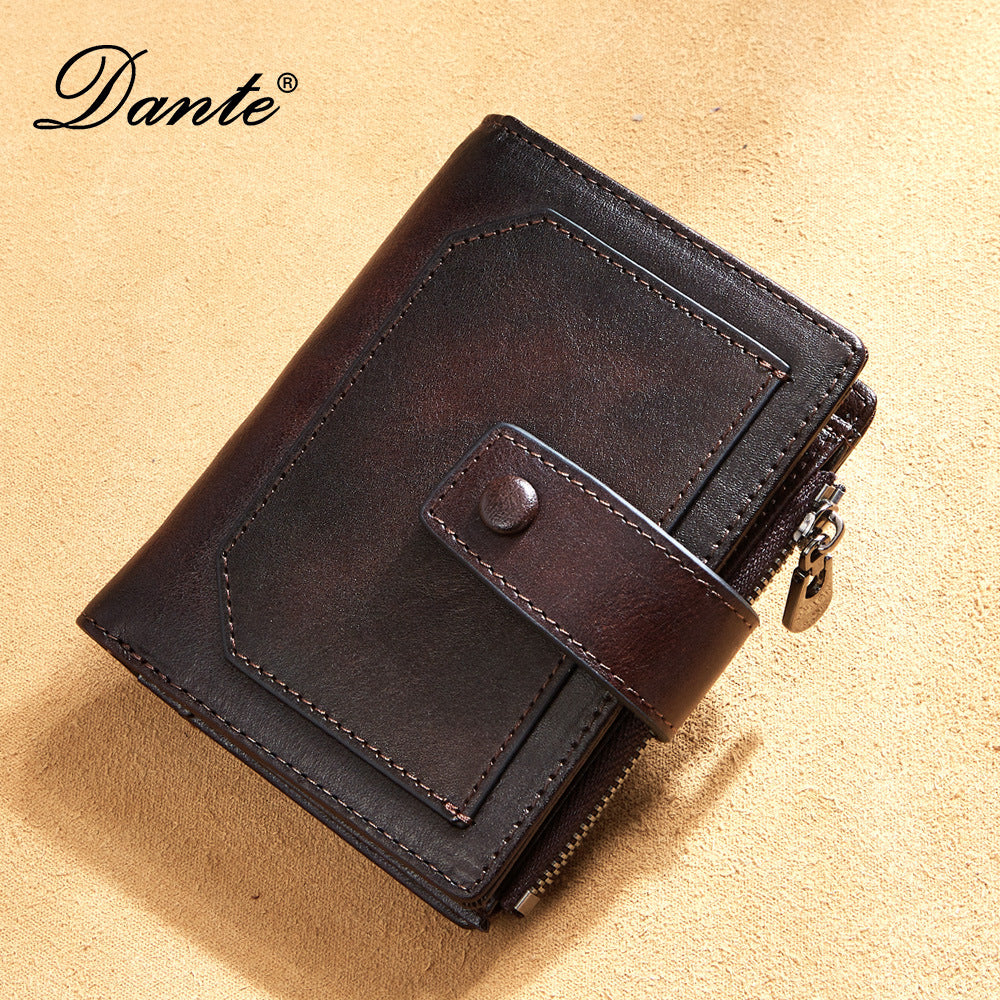 Men's Leather Zipper Short Retro Cowhide Processing Men's Wallets