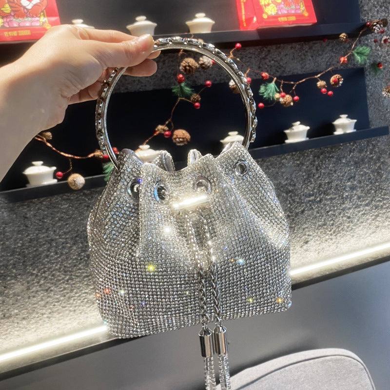Women's Beautiful Rhinestone Round Chain Diamond Shoulder Bags
