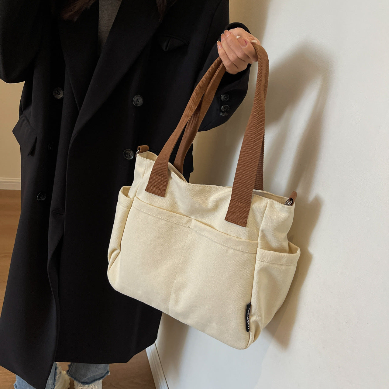 Women's Fashion Simple Solid Color Canvas College Crossbody Bags