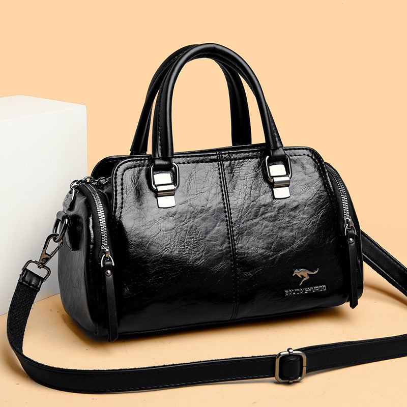 Women's Contrast Color Boston Pillow Soft Leather Portable Handbags