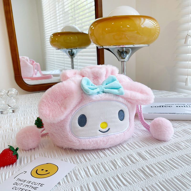 Cartoon Plush Cute Rabbit Drawstring Furry Shoulder Bags