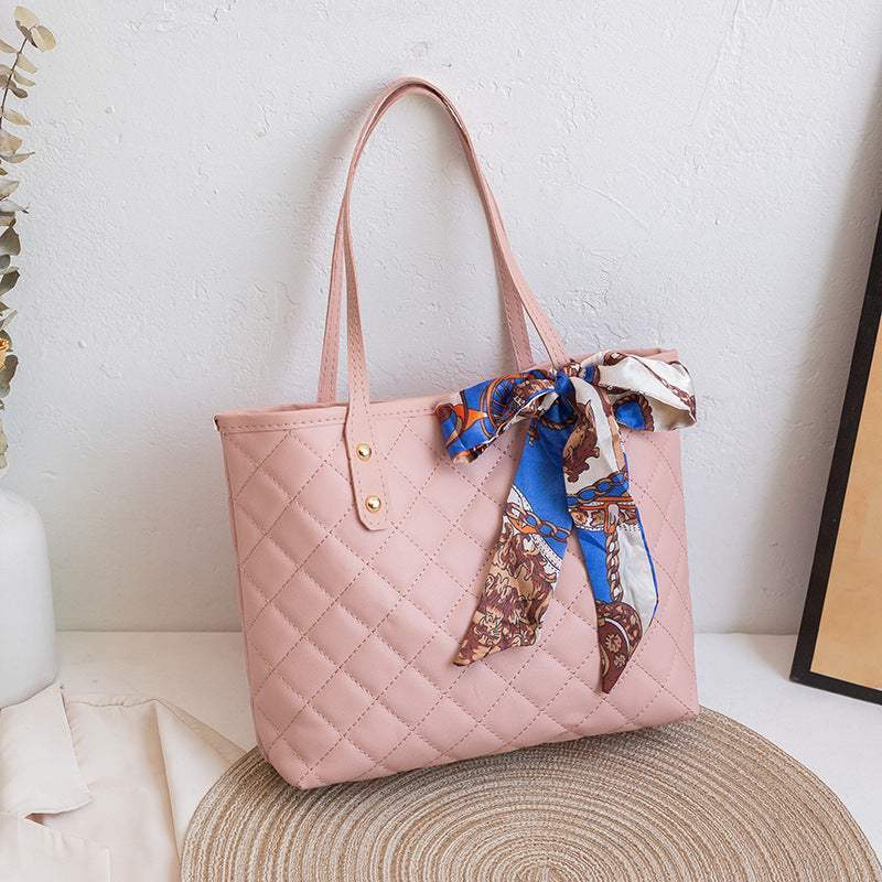 Large Capacity Rhombus Embroidered Trendy Simple Silk Handbags