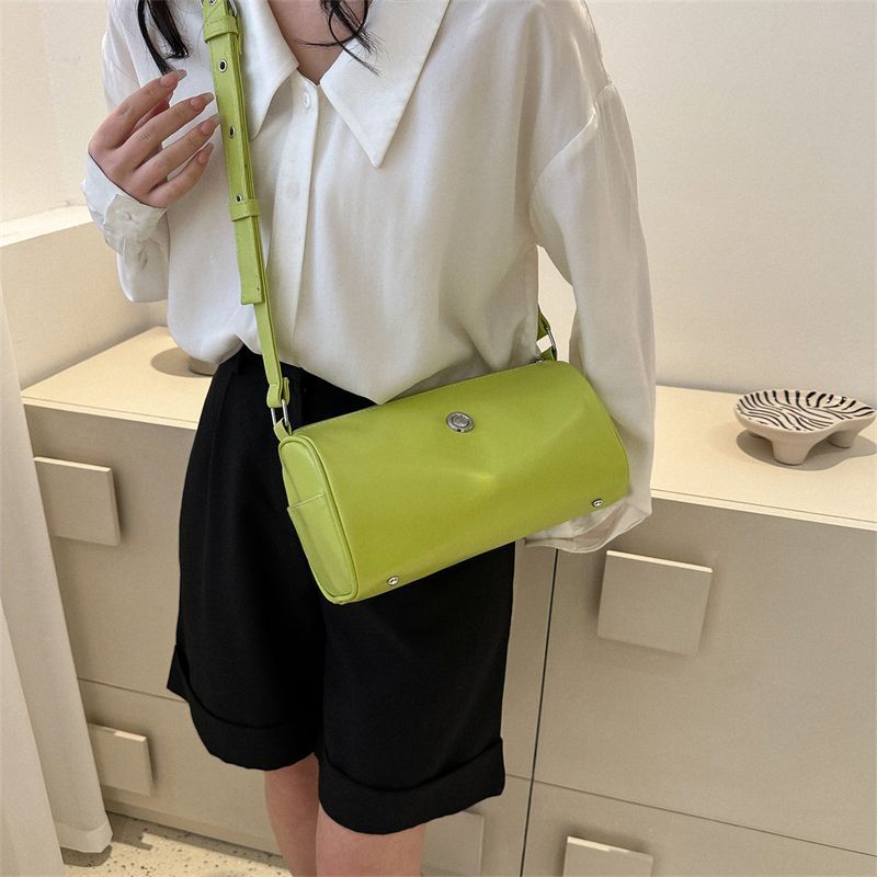 Wide Strap Round Green Barrel Female Crossbody Bags