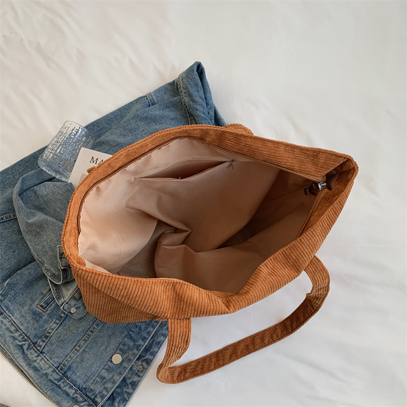 Women's Solid Color Corduroy Big Trendy Large Capacity Shoulder Bags