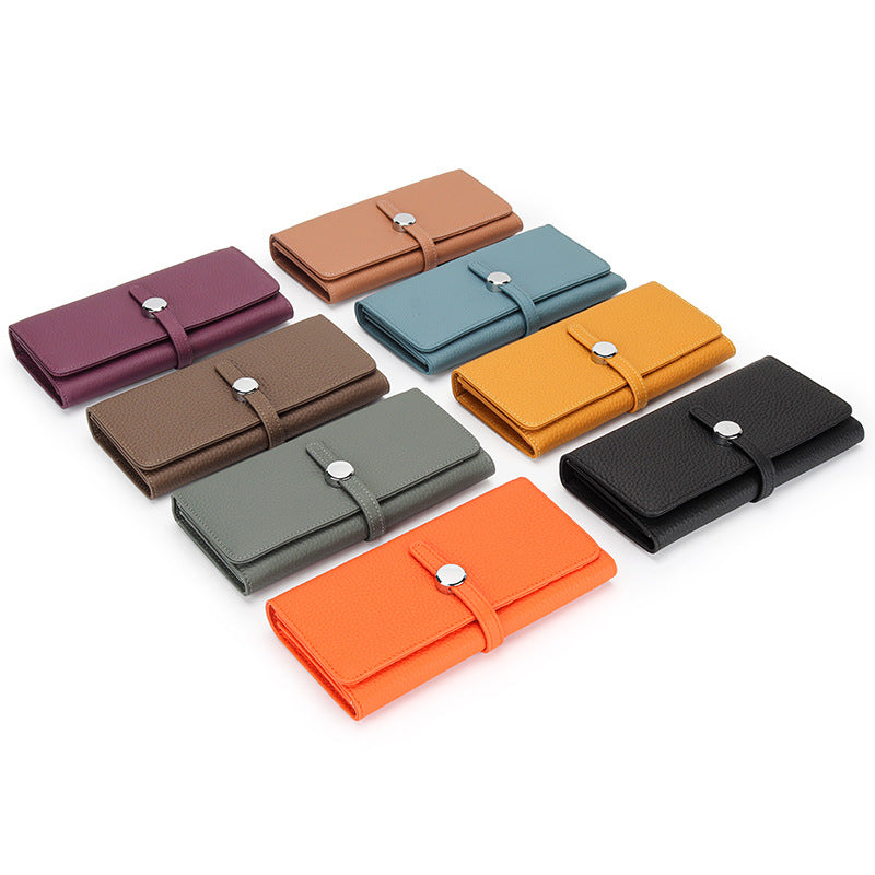 Women's Long Genuine Leather Folding Large Capacity Soft Cowhide Ladies Wallets