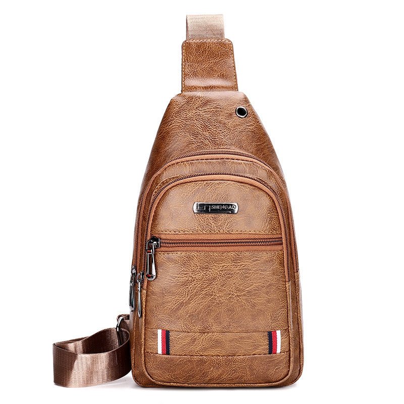 Men's Fashion Simple Waterproof Leisure Leather Business Men's Chest Bags
