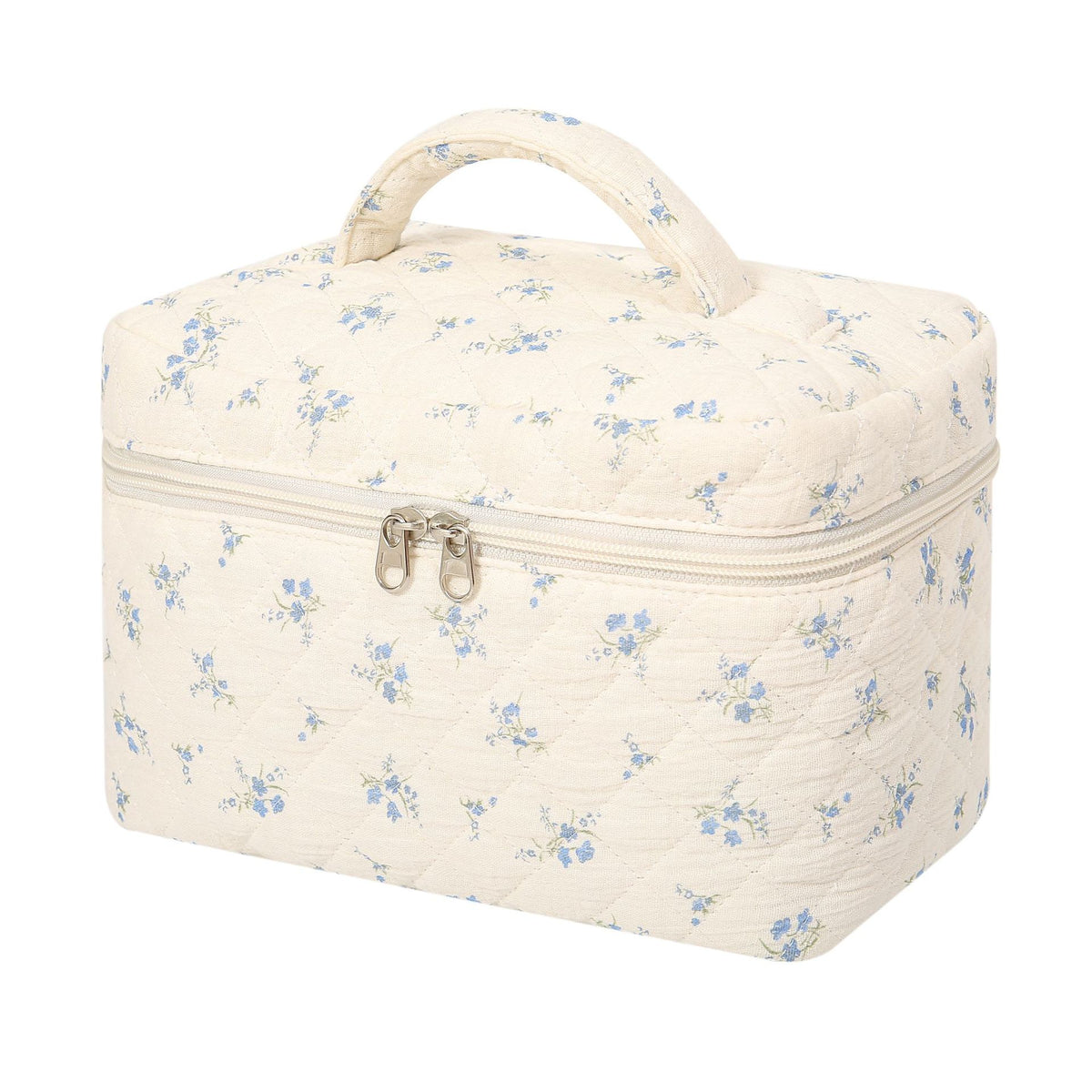 Portable Large Capacity Quilted Floral Cotton Makeup Bag