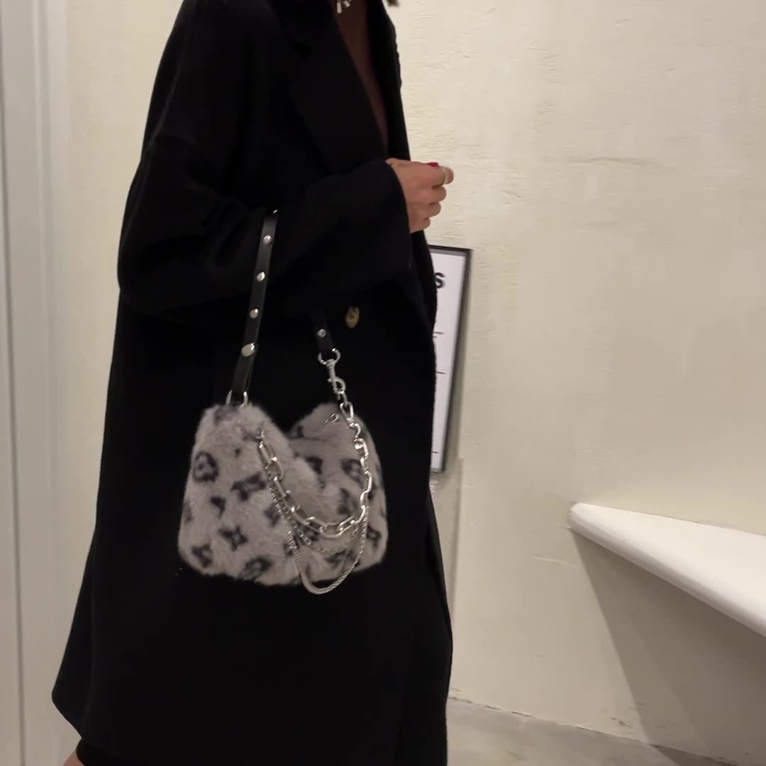 Women's Print Rex Rabbit Fur High-grade Western Style Shoulder Bags