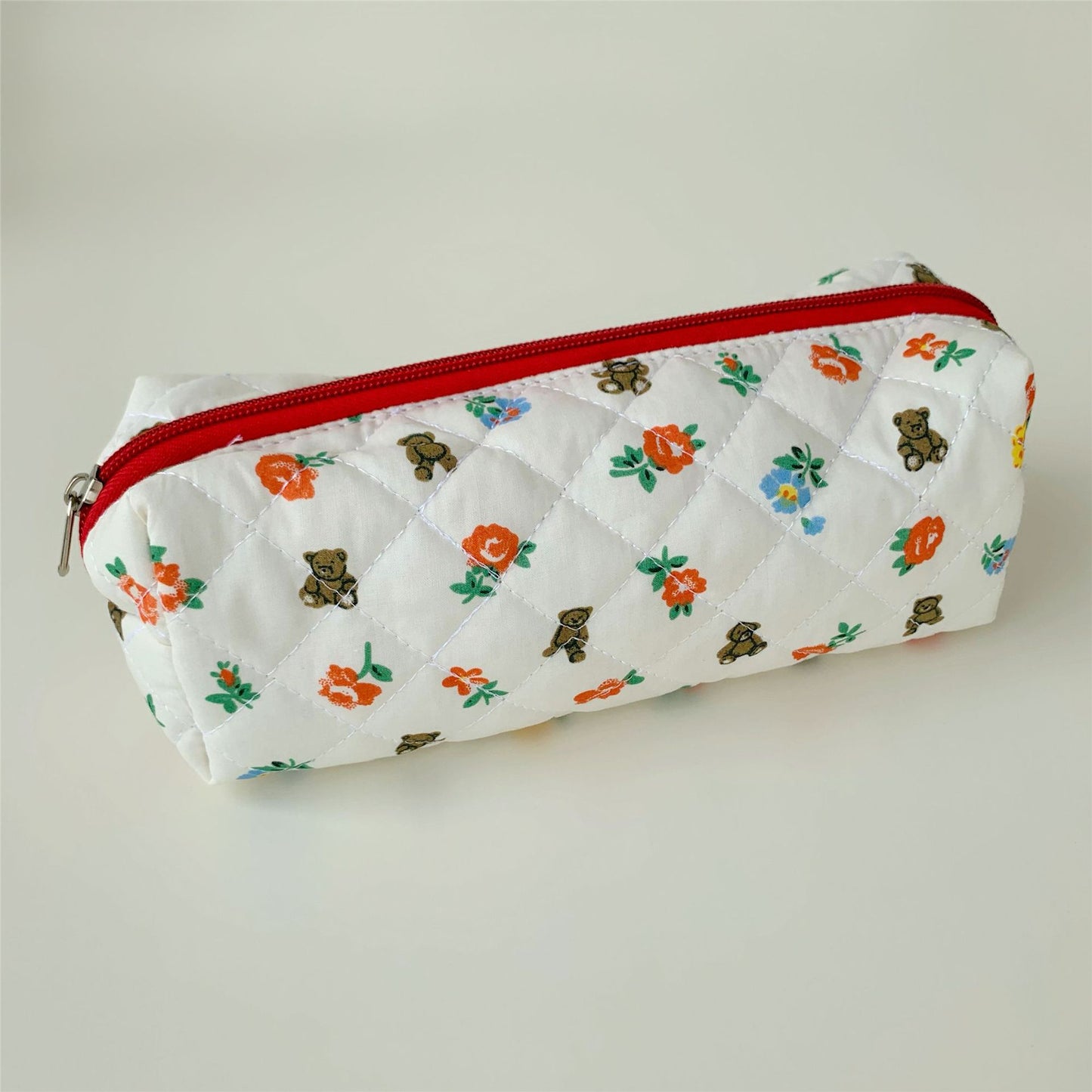 Brush Cotton Embroidery Quilted Large Capacity Pencil Cosmetic Bags