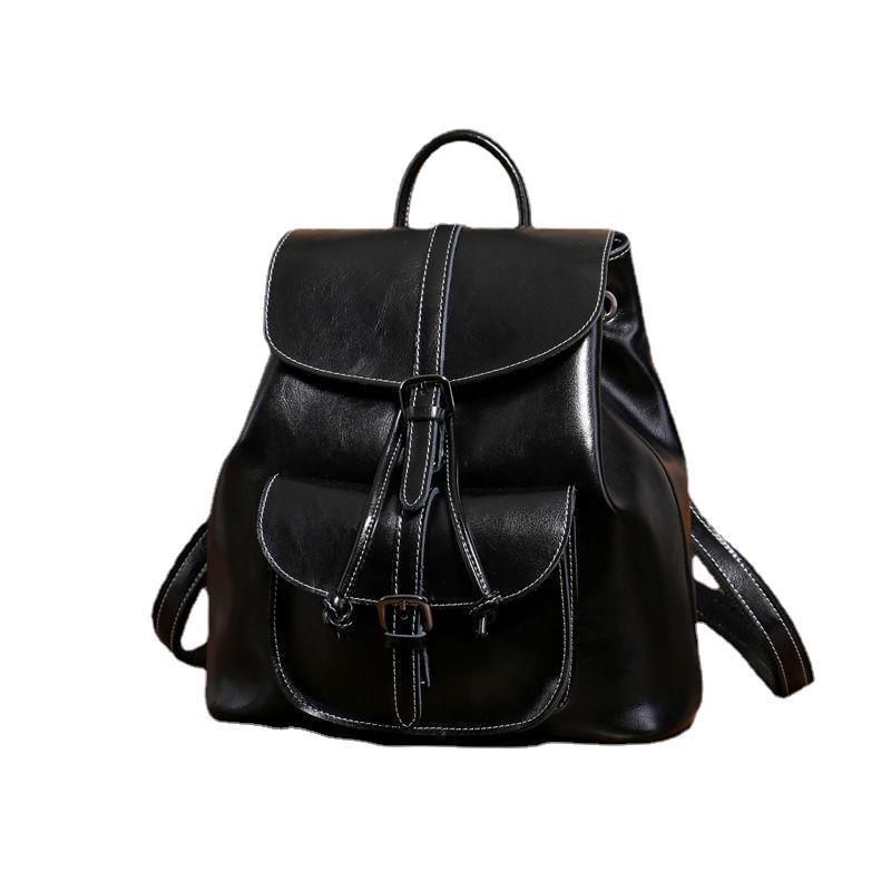 Women's Fashion Trend Leather Leisure Oil Wax Backpacks