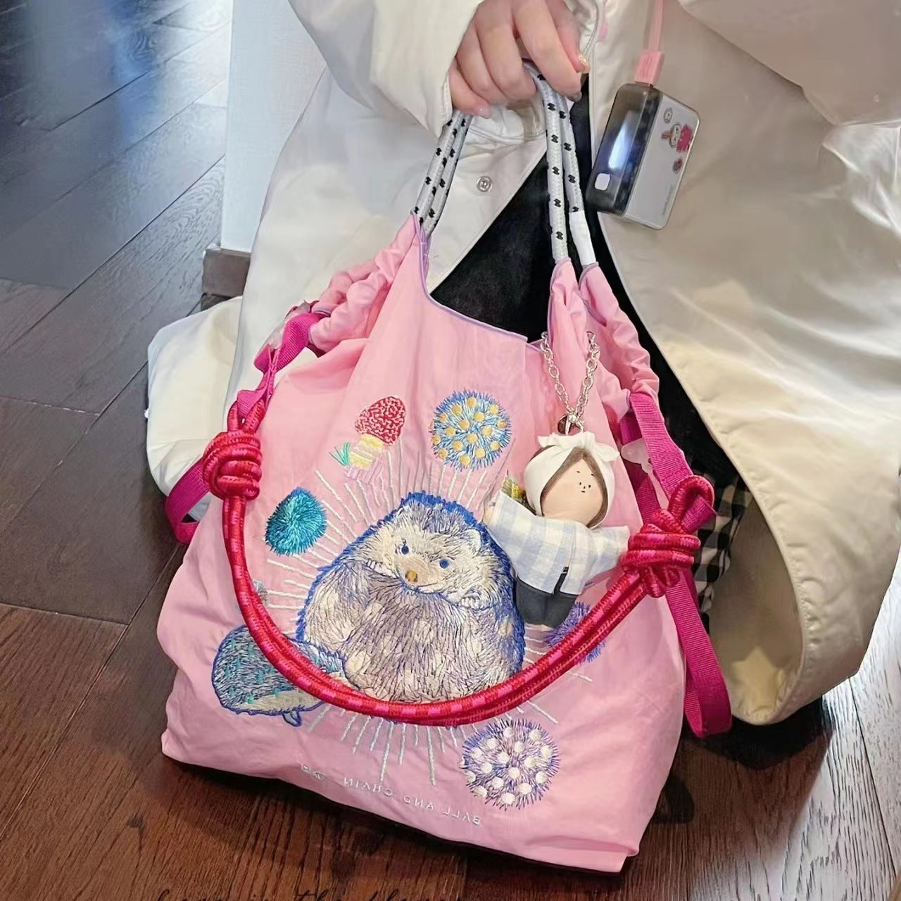 Homemade Shopping Nylon Cloth Embroidery Flower Bags