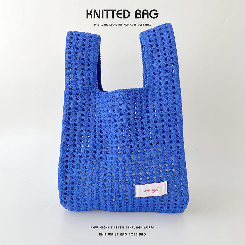 Simple Solid Color Knitted Hollow Hand Shoulder Bags