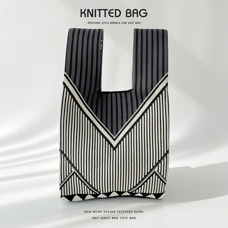 Korean Niche Design Simple Striped Knitted Shoulder Bags