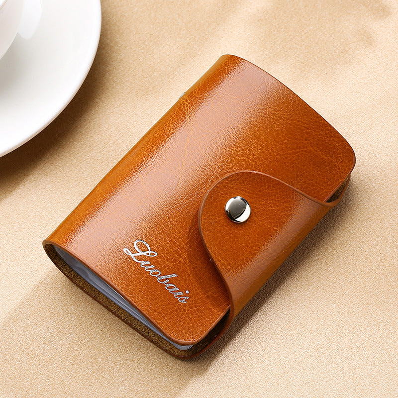 Women's & Men's & Cowhide Oil Wax Leather Bank Card Holder