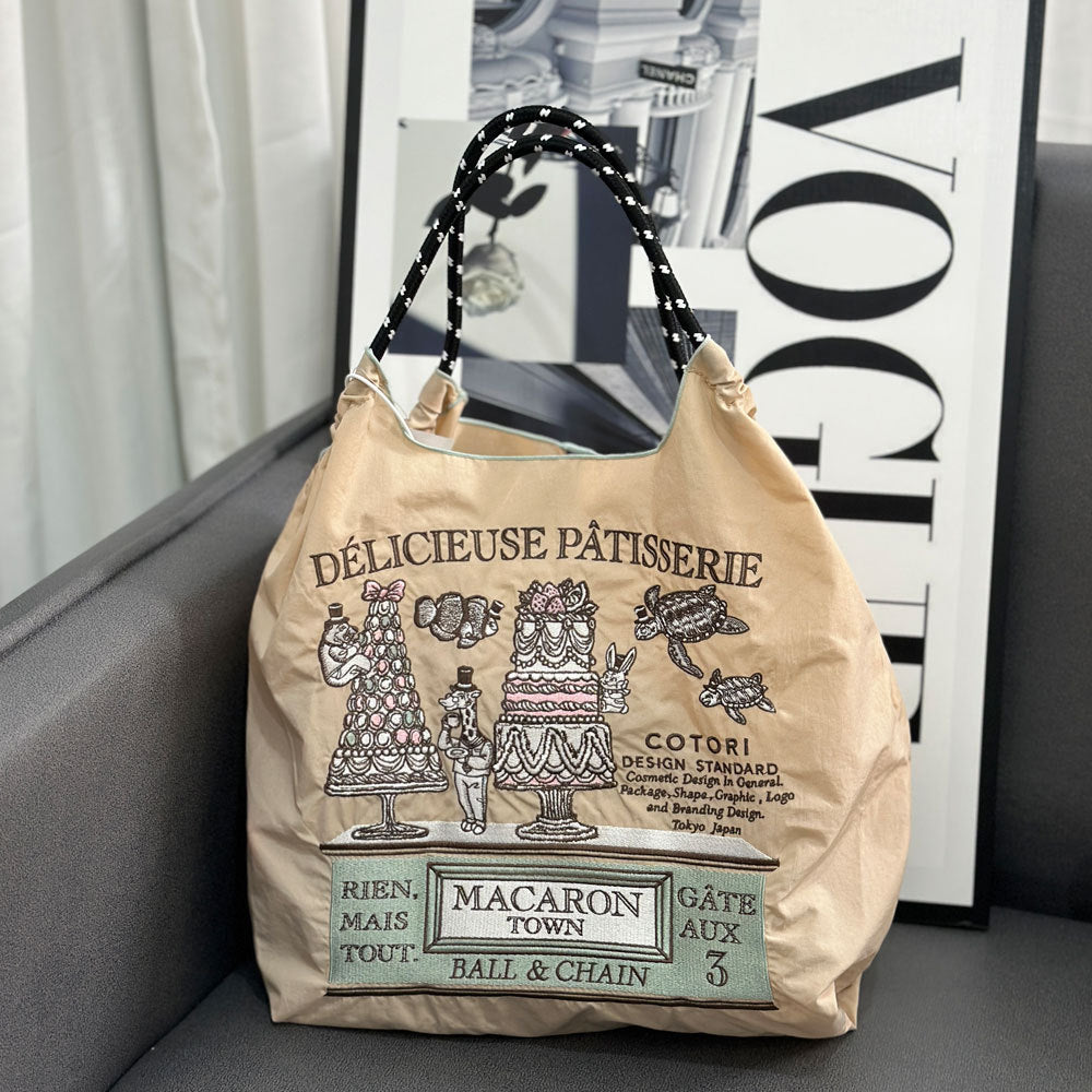 Macaron Embroidered Shopping Niche Nylon Cloth Handbags