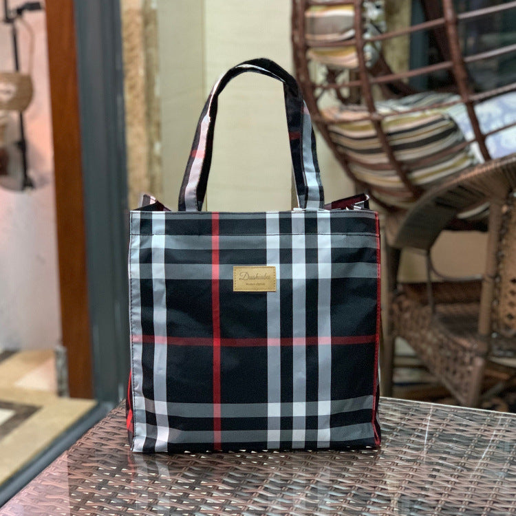 Oxford Cloth Fashion Plaid Waterproof Portable Handbags
