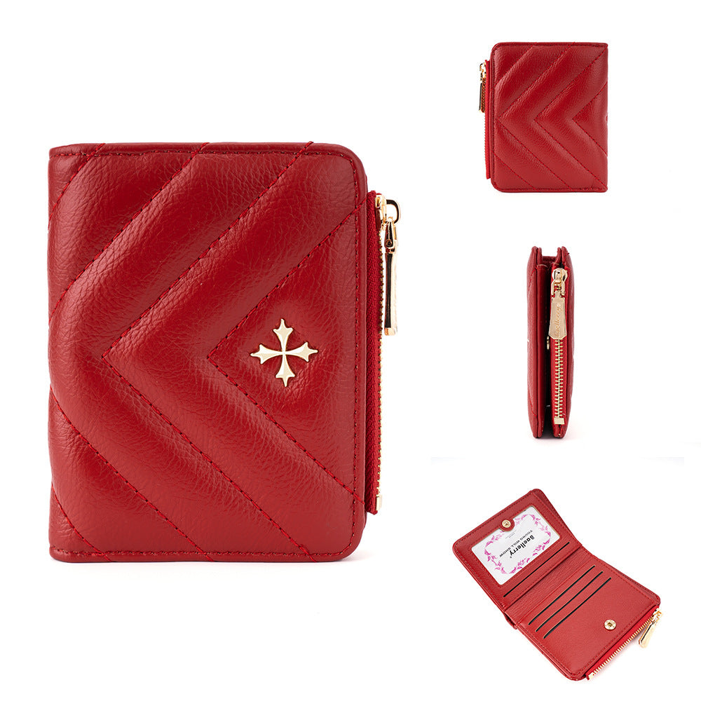 Women's Korean Short Zipper With Multi Stitching Ladies Wallet