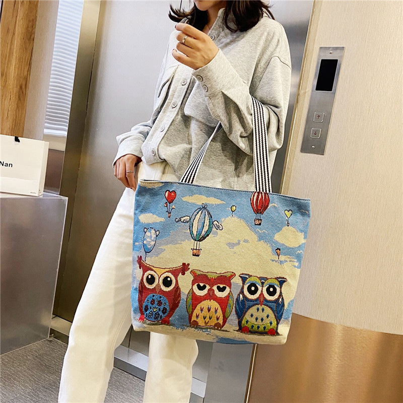 Cartoon Embroidered Leisure Big Owl Embroidery Bags