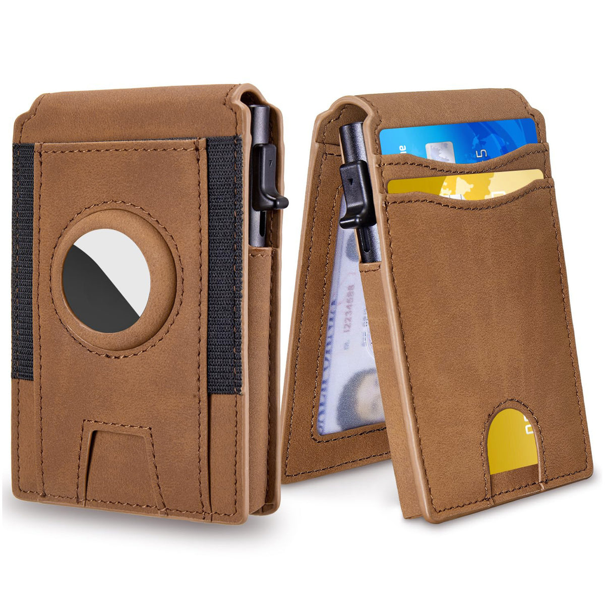 Fold With Swiping Aluminum Alloy Business Leather For Men's Wallet