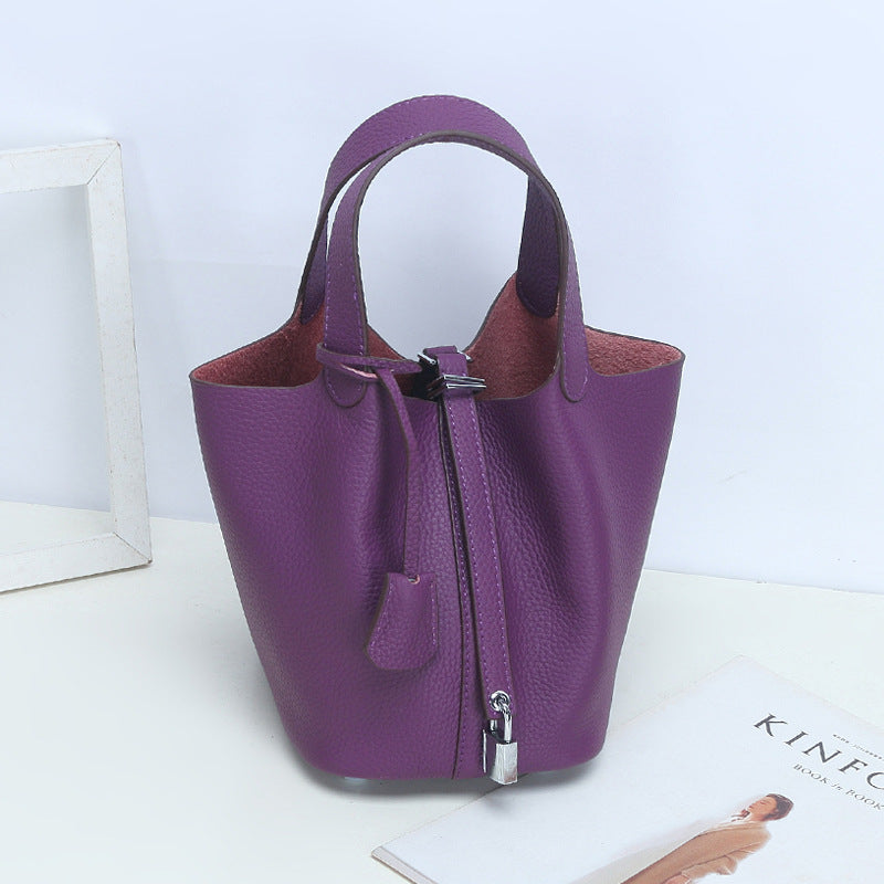 Lychee Pattern Vegetable Basket Genuine Leather Fashion First Bags