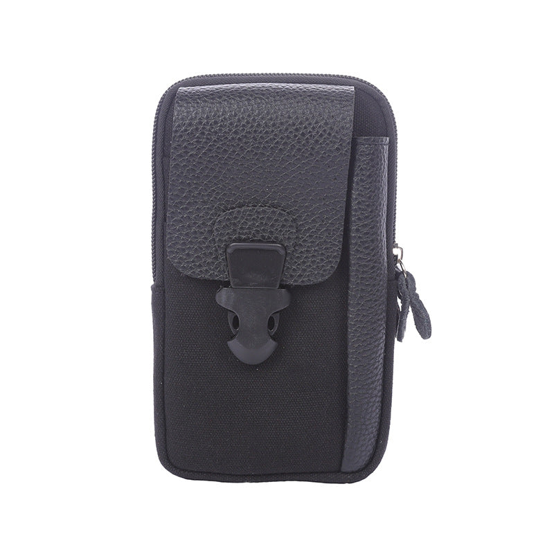 Men's Canvas With Pu Leather Mobile Layer Vertical Bags