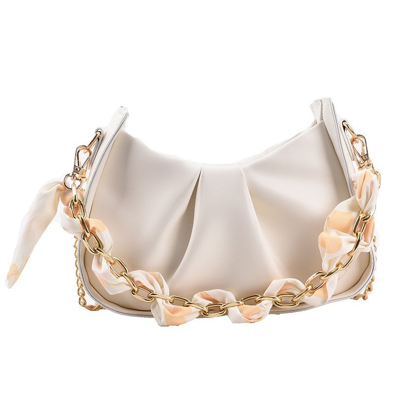 Women's Underarm Fresh Design Pleated White Summer Crossbody Bags