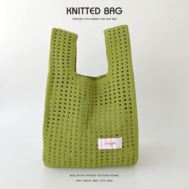 Simple Solid Color Knitted Hollow Hand Shoulder Bags