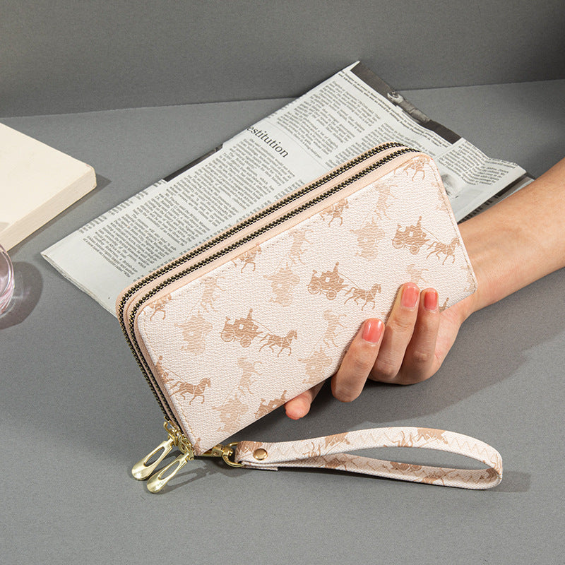 Women's Double Zip Long Printed Clutch Mobile Phone Bags