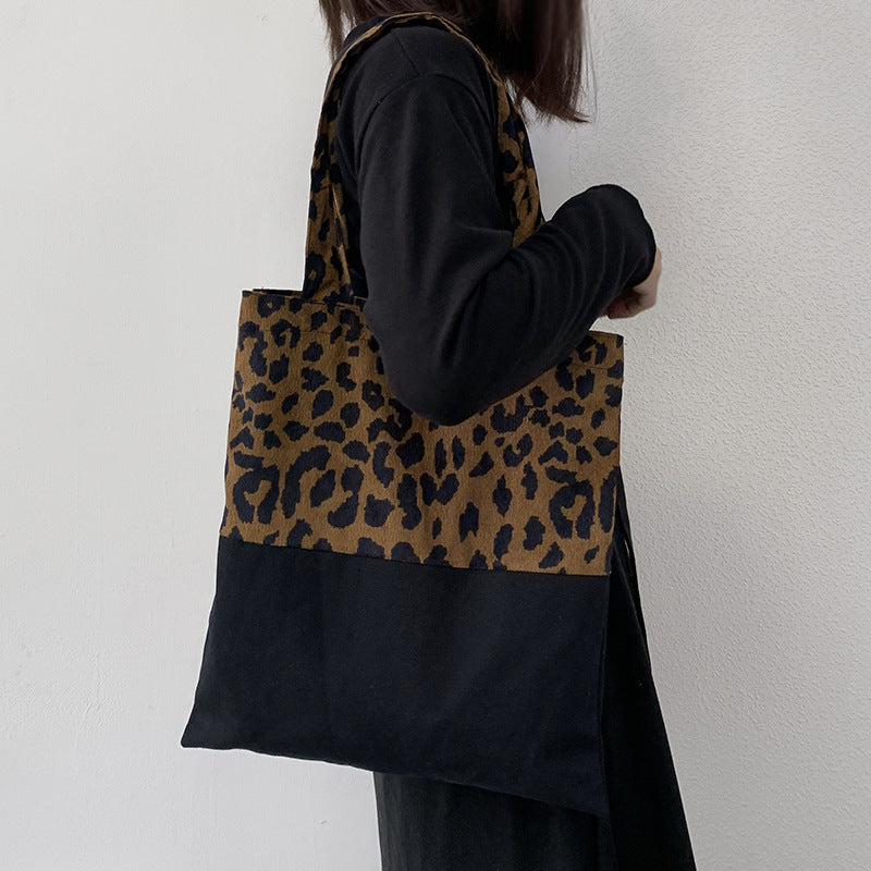 Women's Leopard Print Canvas Large Capacity Artistic Shoulder Bags