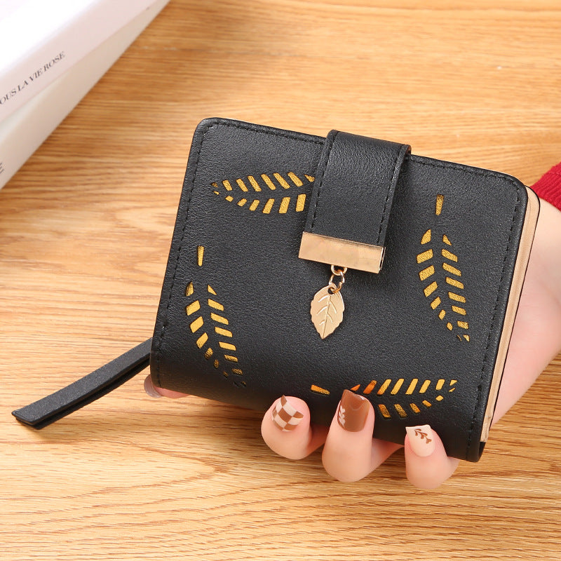 Women's Short Leaf Korean Hollowed Fashion Trendy Ladies Wallets