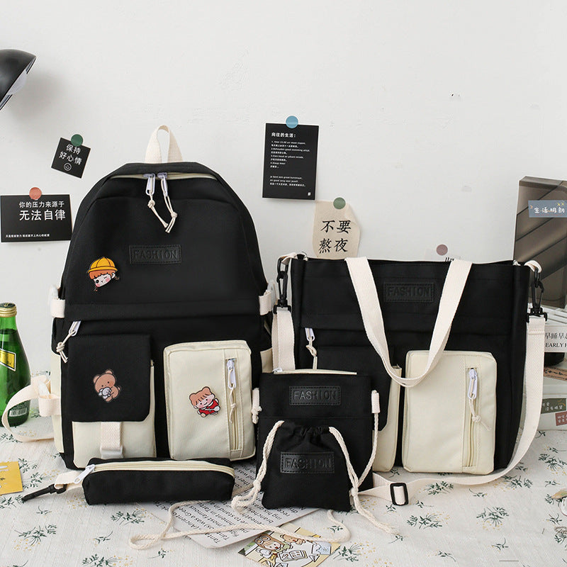 Women's College Korean Contrast Color Canvas For Junior Backpacks