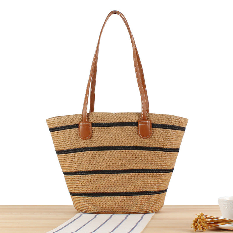 Striped Large Capacity Totes Advanced Texture Hand-woven Shoulder Bags