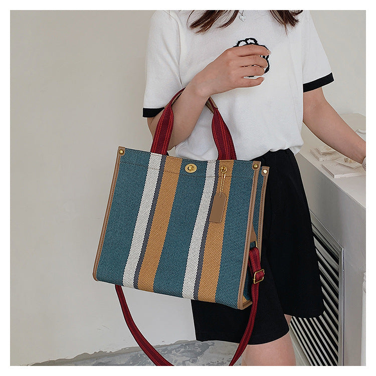Women's Retro Portable Trend Canvas Striped Crossbody Bags