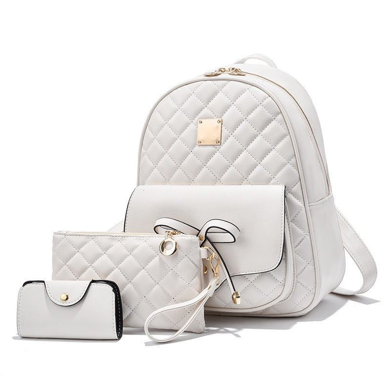 Women's Bow Trendy Rhombus Three-piece Set Backpacks