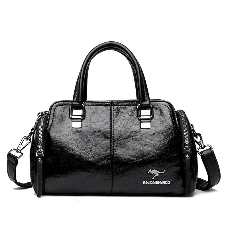 Women's Contrast Color Boston Pillow Soft Leather Portable Handbags