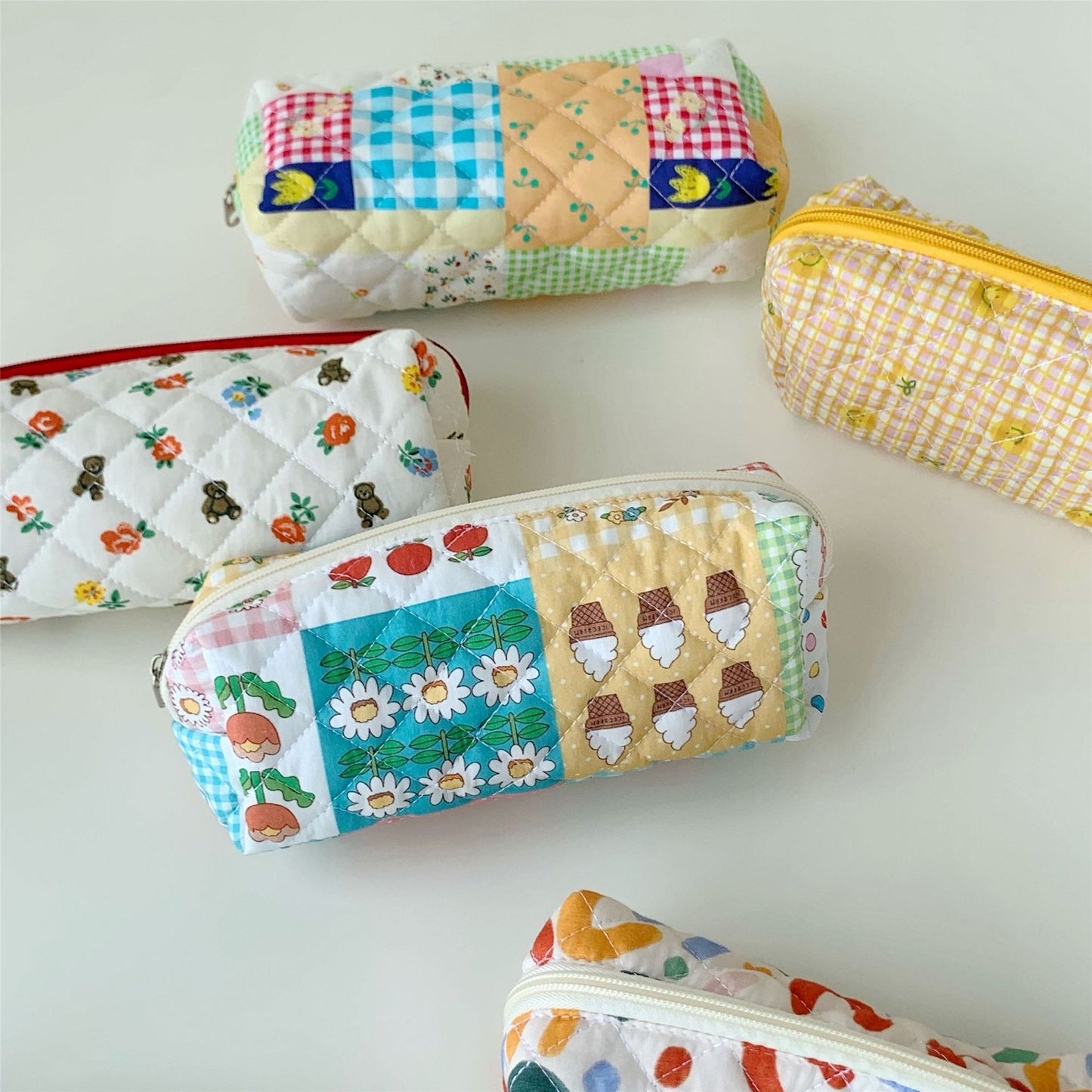 Brush Cotton Embroidery Quilted Large Capacity Pencil Cosmetic Bags