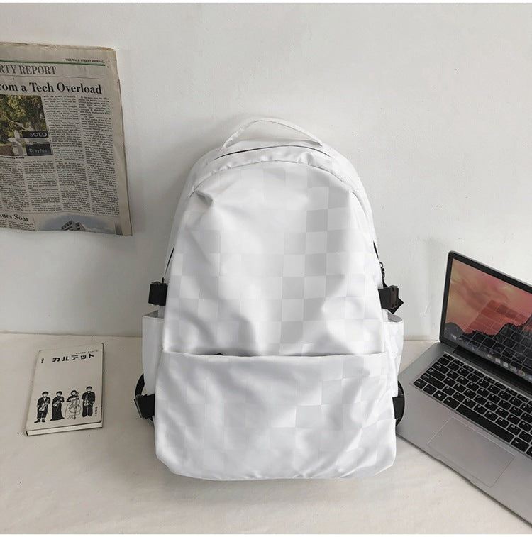 Style Fashion Chessboard Plaid Junior High Backpacks