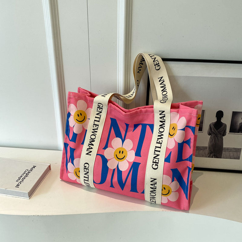 Women's Canvas Large Capacity Letter Fashion Shoulder Bags