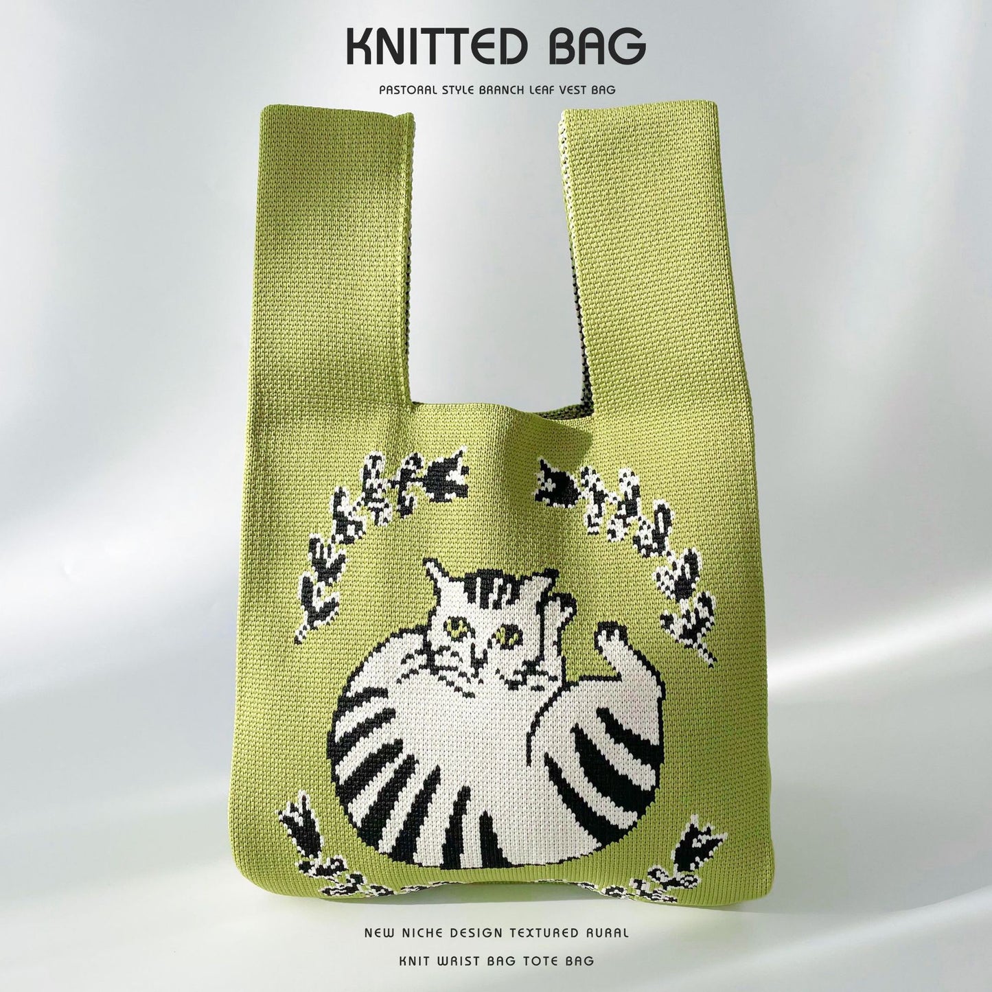 Design Cute Fat Cat Knitted Hand Shoulder Bags