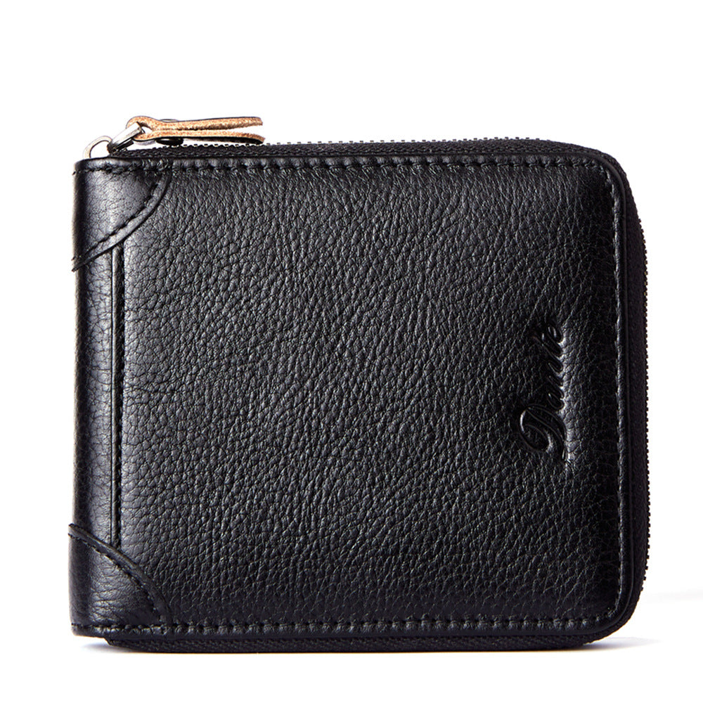 Men's Leather Short Zipper Multifunctional Large Capacity First Men's Wallets