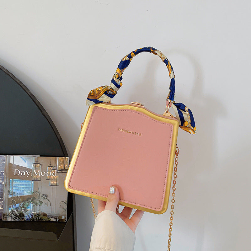 Women's Box Silk Scarf Portable Chain Western Style Crossbody Bags